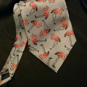 Ralph Marlin Flamingo Patterned Tie in Gray and Red